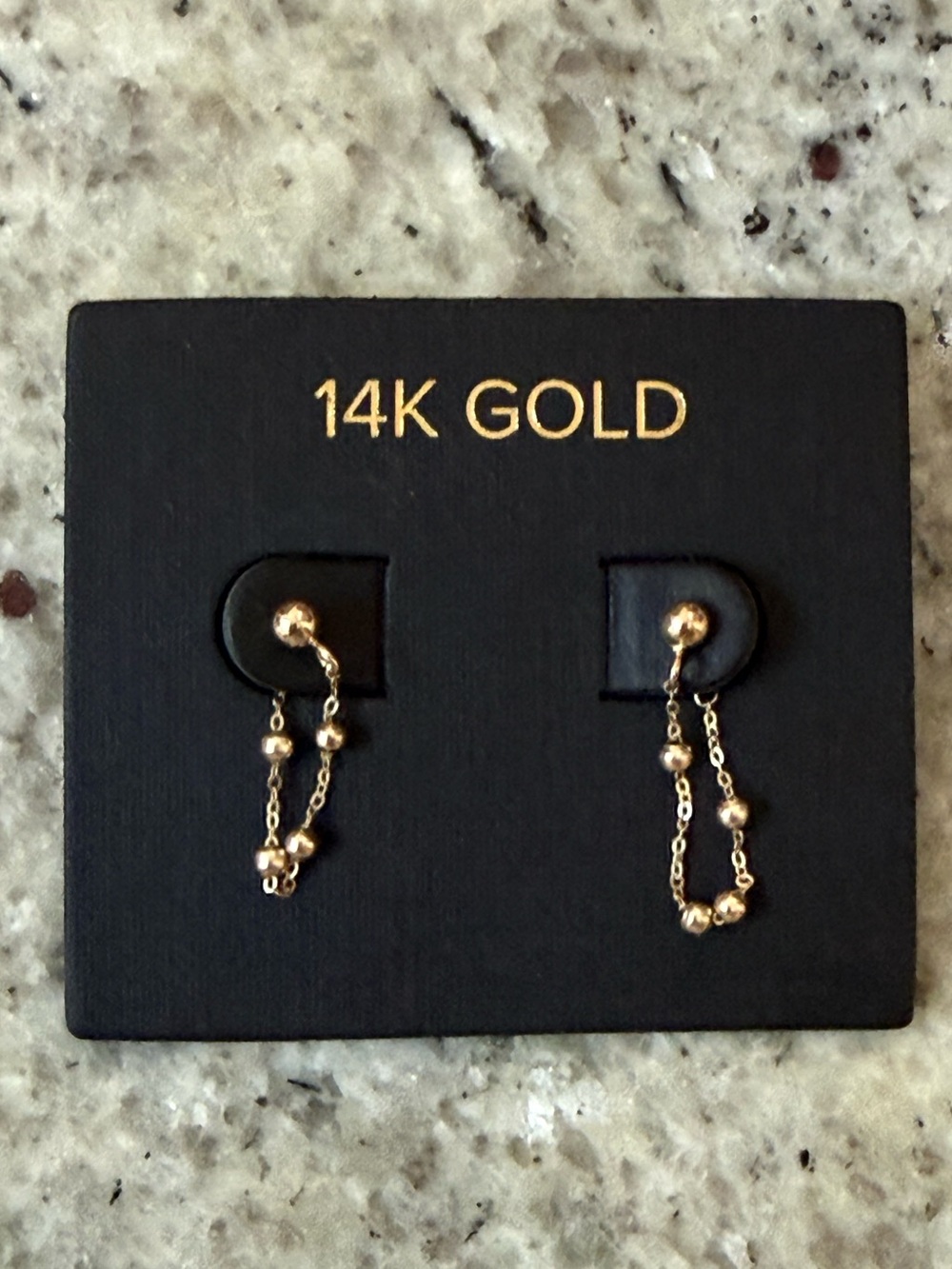 14K Gold Front to Back Beaded Chain Drop Earrings NWT